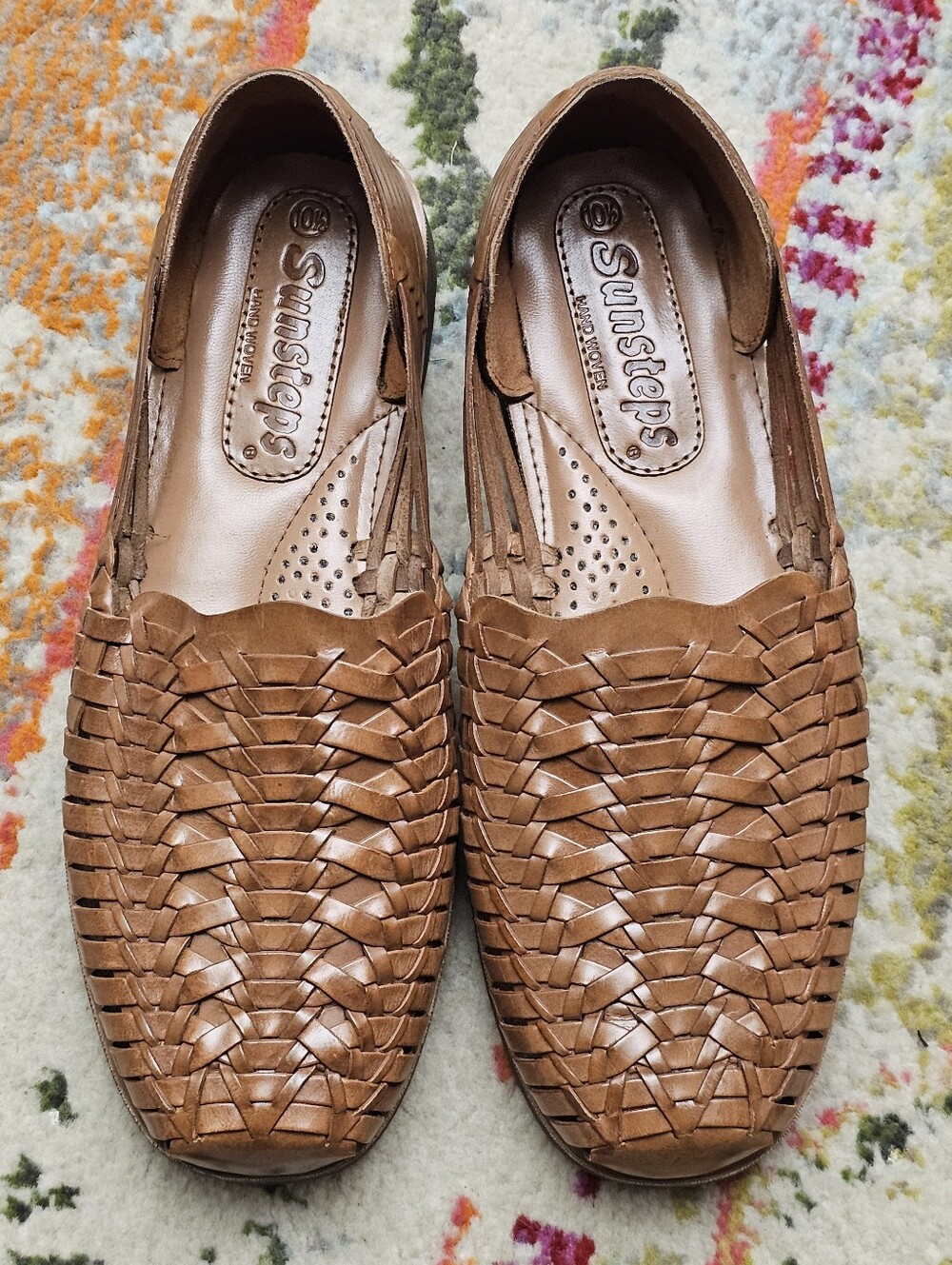 Sunsteps Huarache Shoes Brown Hand Woven Sandals Slip On Mens Size 10.5